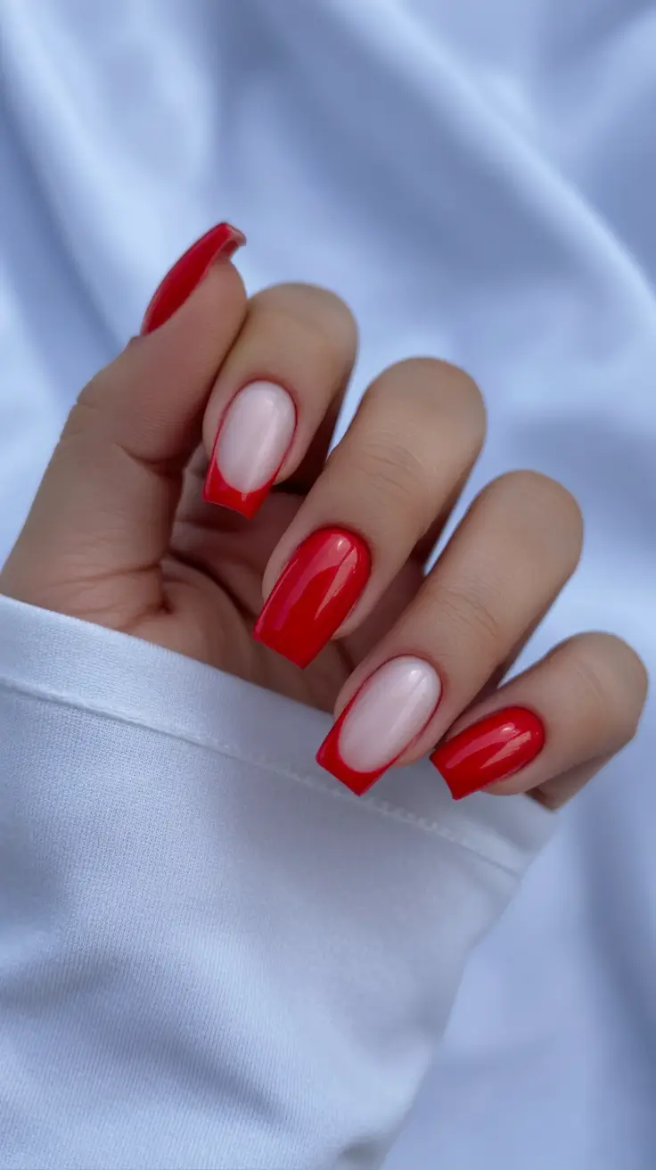 Trendy Red Nails Winter 2025-2026 Frosted French Tips