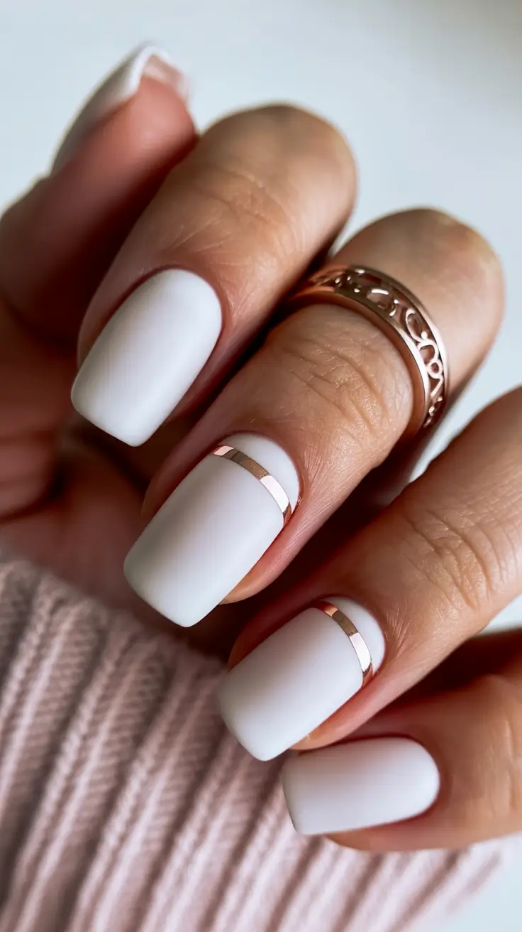 White Nail Trends Christmas 2025 Matte Perfection with Rose Gold Accents