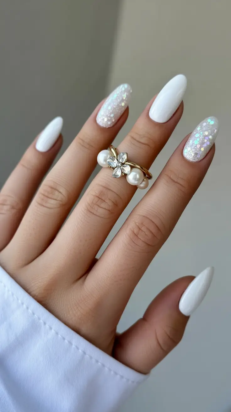 White Nail Trends Christmas 2025 Snowflake Sparkle Meets Frosty White
