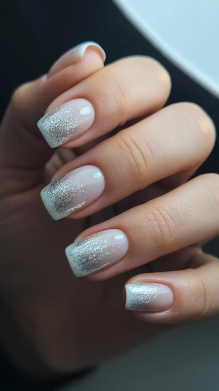 White Nail Trends Christmas 2025 Silver Dust Ombre Elegance