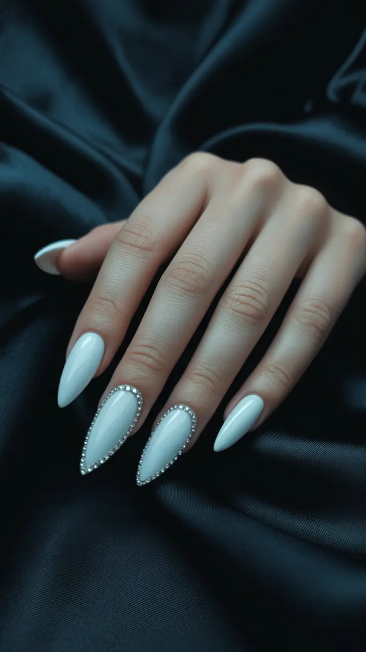 White Nail Trends Christmas 2025 Crystal-Edged Glamour
