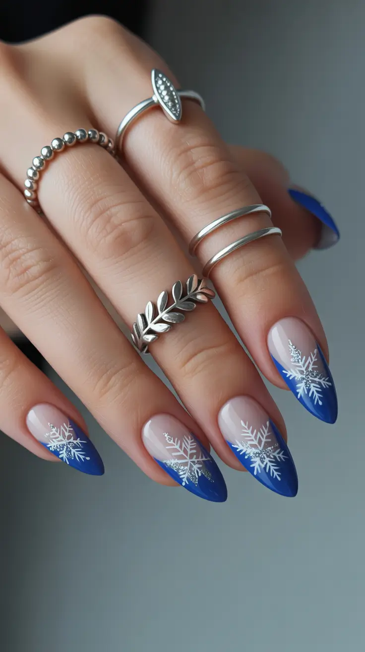 Winter Almond Nails 2025-2026 Frosted Snowflake Tips