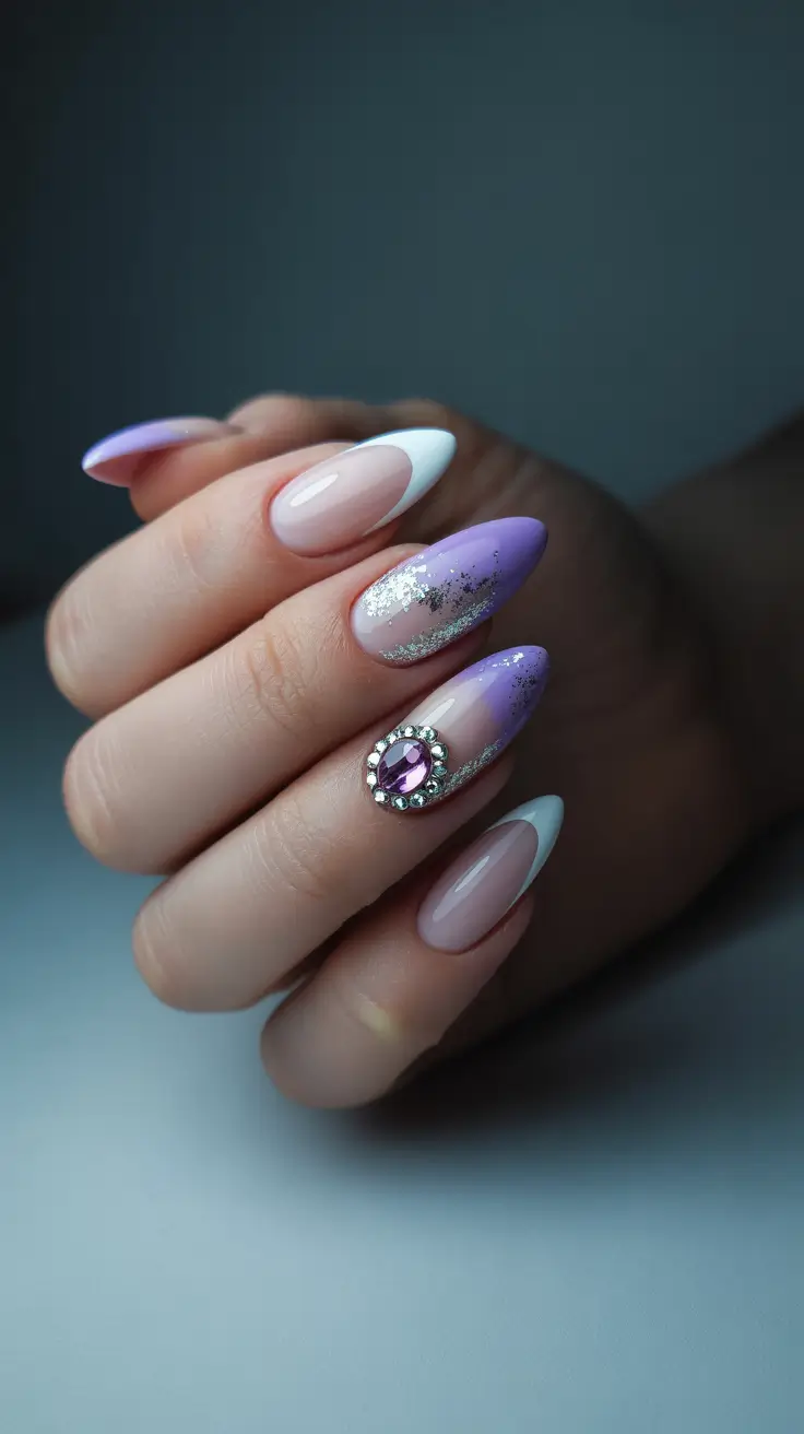 Winter Almond Nails 2025-2026 Amethyst Snowfall