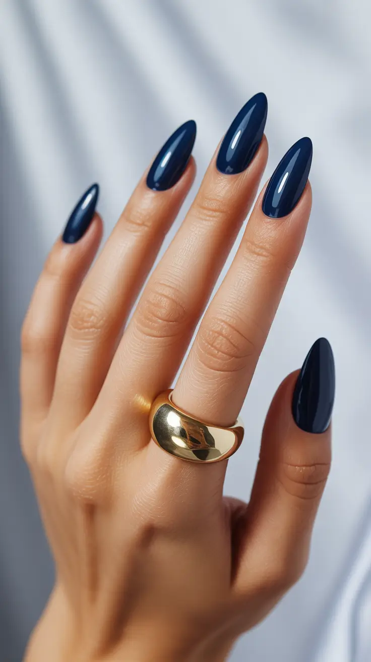 Winter Almond Nails 2025-2026 Classic Navy Obsession