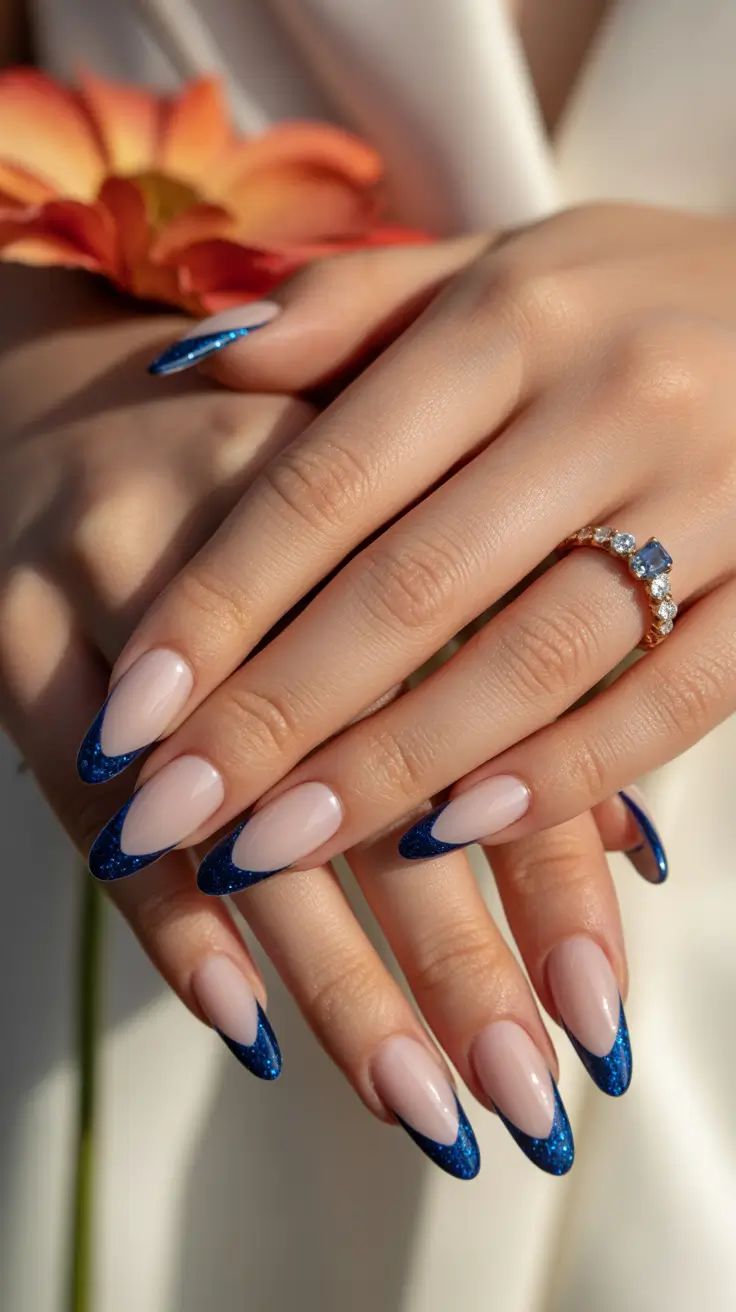 Winter Almond Nails 2025-2026 Starry Sapphire French
