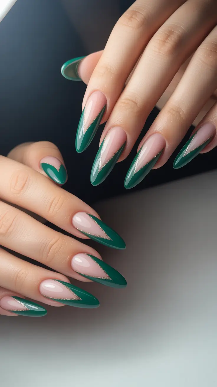 Winter Almond Nails 2025-2026 Emerald Aurora Lines