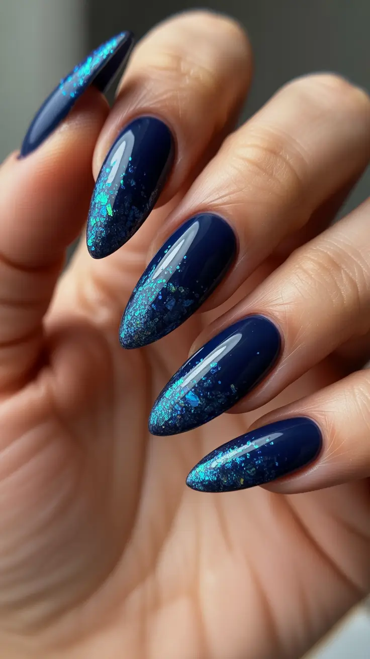 Winter Almond Nails 2025-2026 Midnight Ocean Spark
