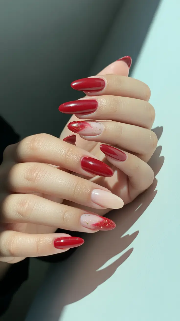 Winter Almond Nails 2025-2026 Crimson Kiss Gradient