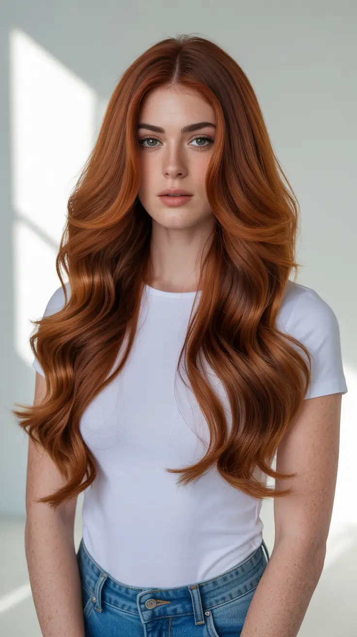 auburn hair color 2026 Soft Auburn Waves with Natural Shine
