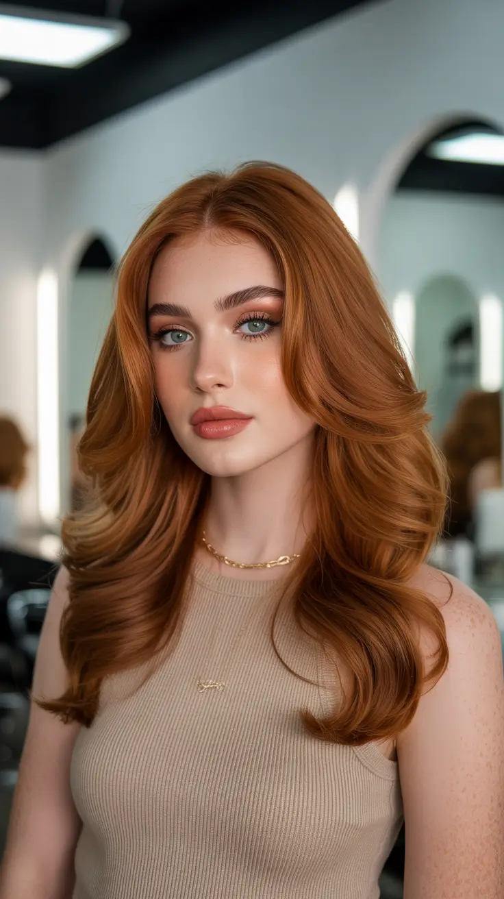 auburn hair color 2026 Warm Honey Auburn Glam