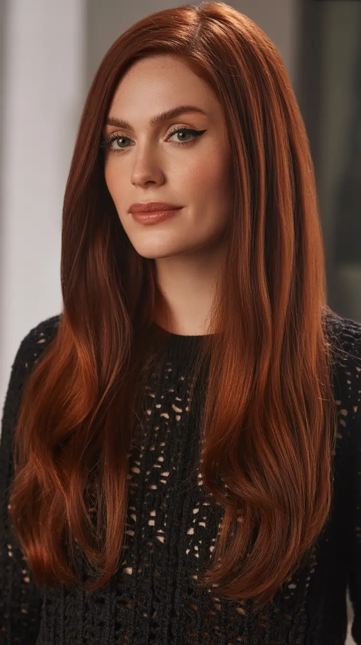 auburn hair color 2026 Rich Straight Auburn Elegance
