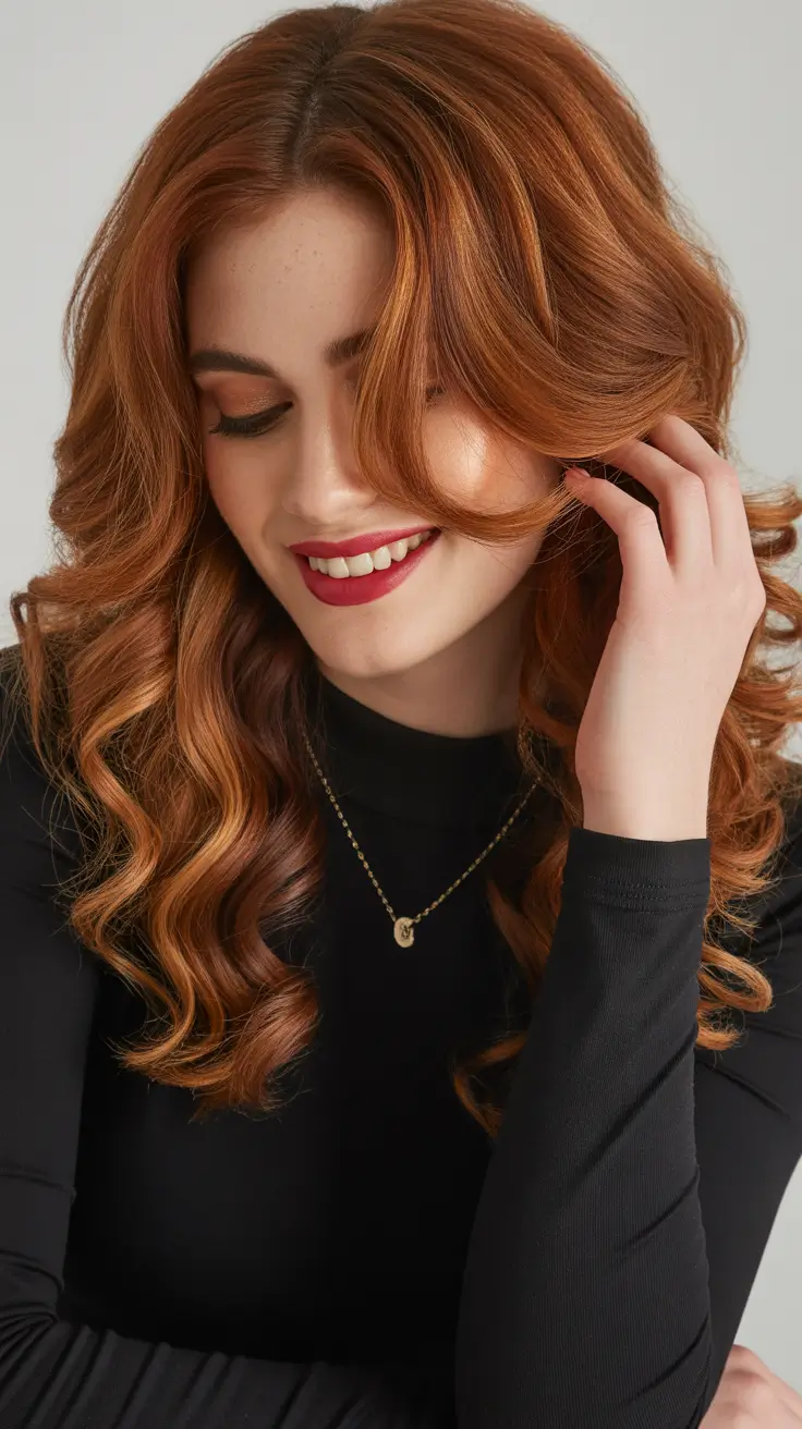 auburn hair color 2026 Light Auburn Charm with Romantic Volume