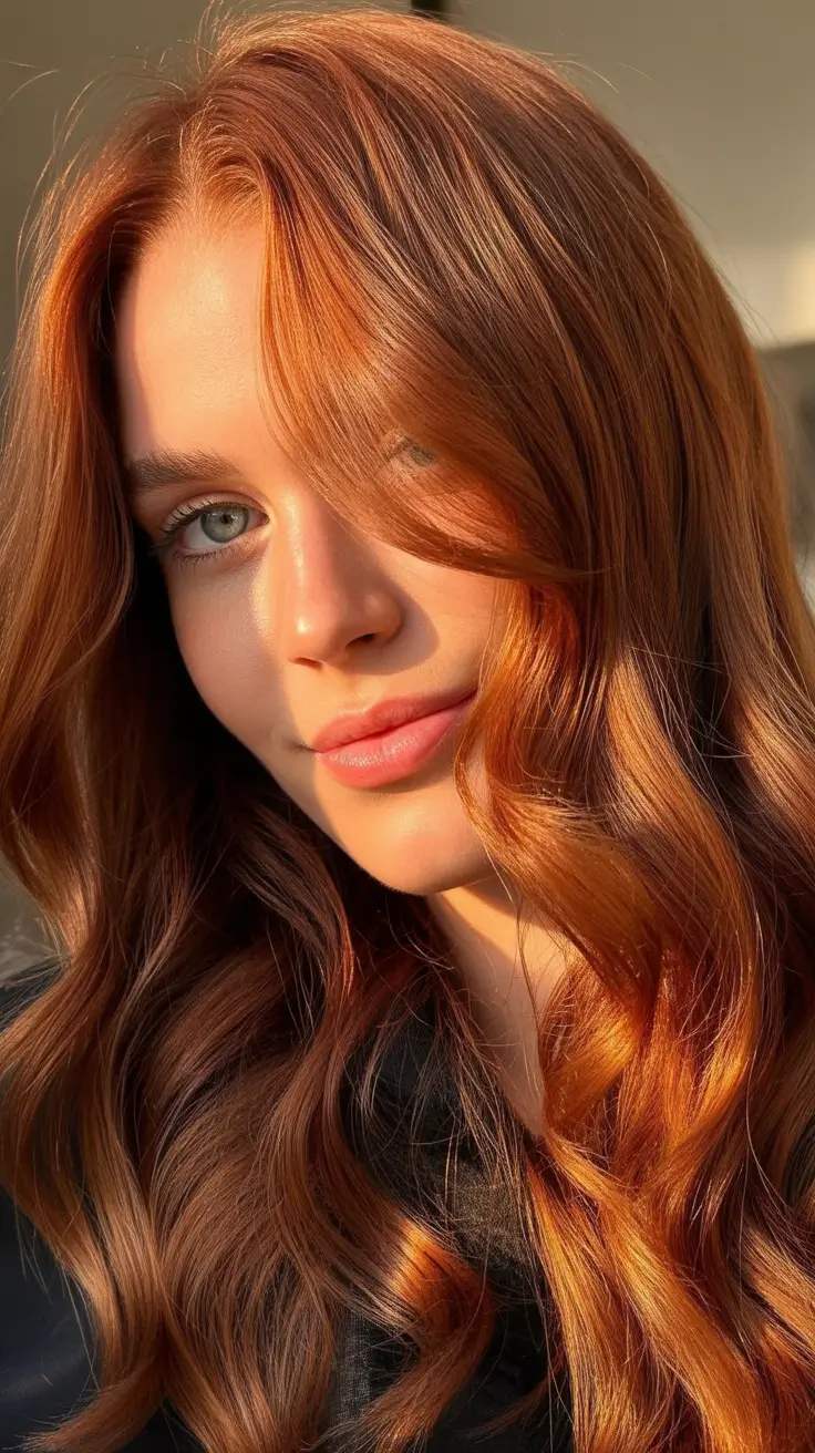 auburn hair color 2026 Golden Auburn Radiance in the Sun
