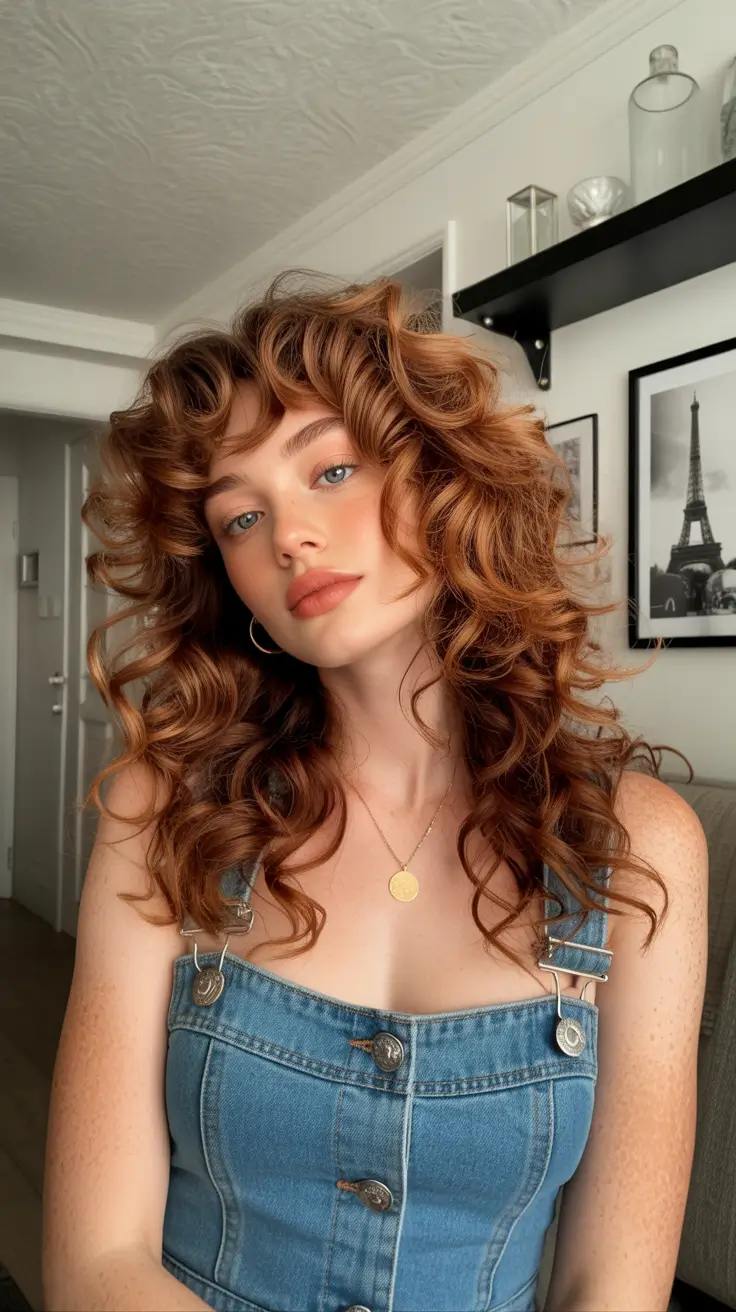 auburn hair color 2026 Soft Curly Auburn Layers