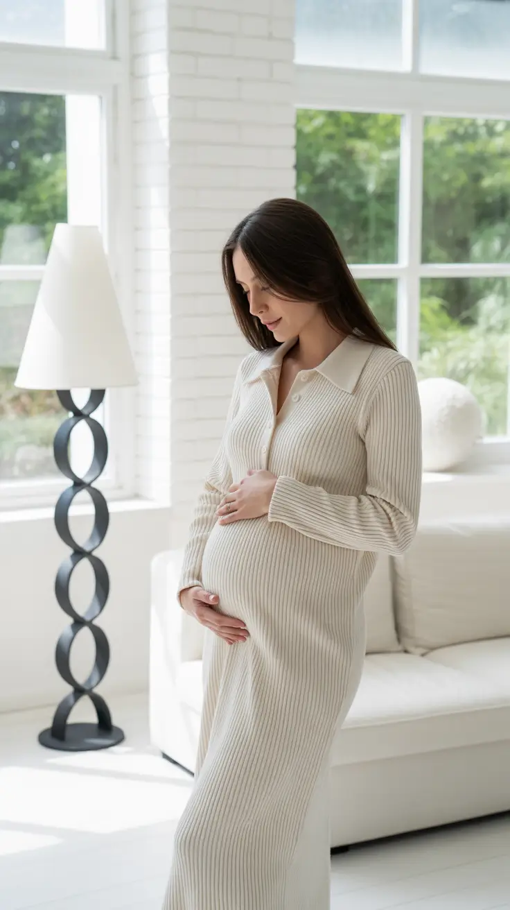 Best pregnancy outfits 2026 Soft Neutrals and Ribbed Elegance