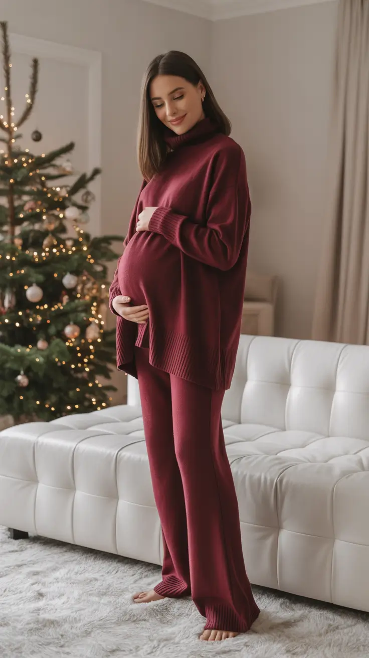 Best pregnancy outfits 2026 Festive Burgundy Comfort