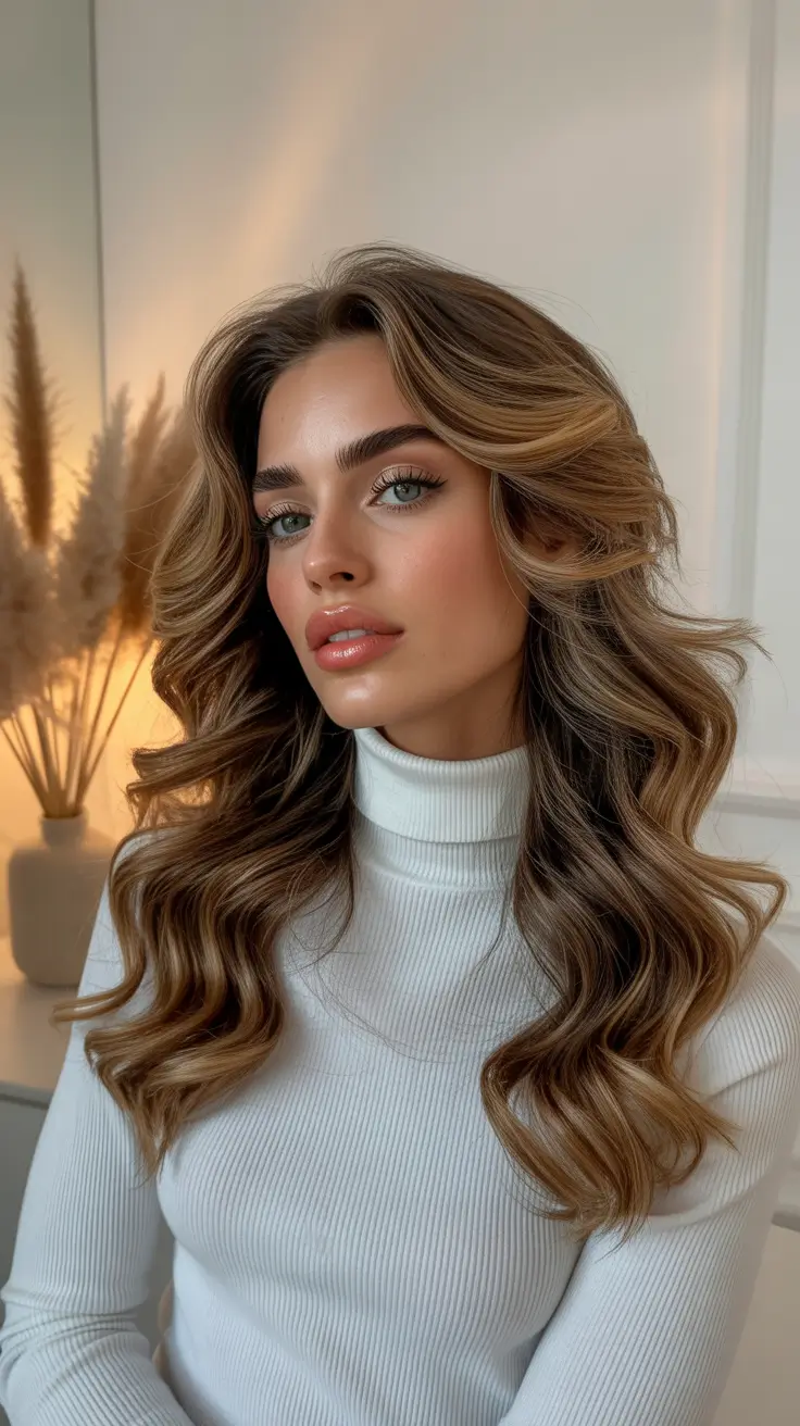 Brown hair colors 2026 with soft face-framing lights Honey Tea Waves with Dimensional Shine
