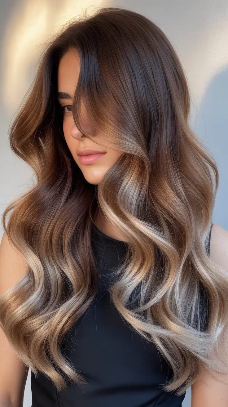 Brown hair colors 2026 with soft face-framing lights Soft Mocha Melt with Honey Tea Lights