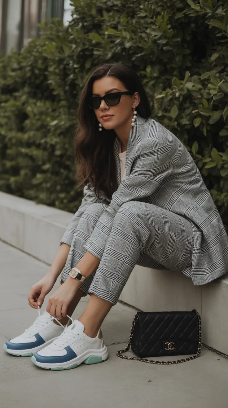 Casual outfits with sneakers 2026 Patterned Precision Checks and Confidence