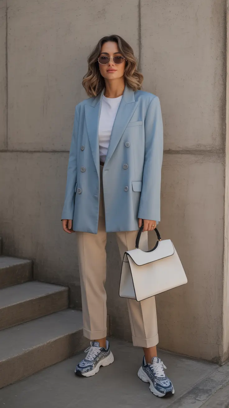 Casual outfits with sneakers 2026 Blue Balance Power Blazer Relaxed Soul