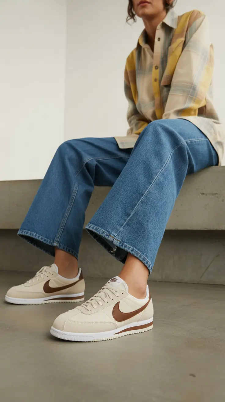 Casual outfits with sneakers 2026 Earthy Ease Brown and Denim Harmony