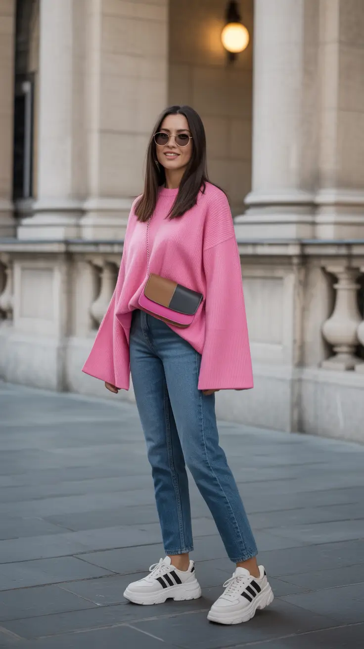 Casual outfits with sneakers 2026 Pink Optimism Bold Knit Quiet Confidence