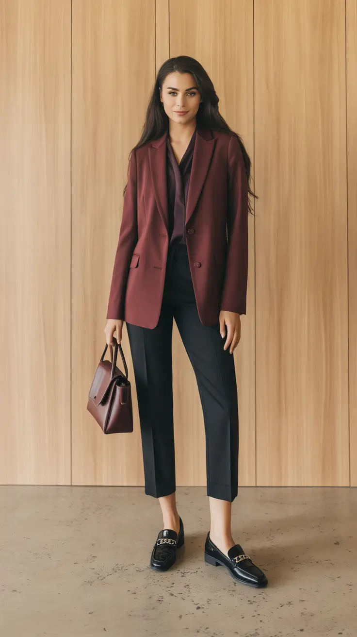 Chic capsule wardrobe outfits 2026 Polished Power in Burgundy