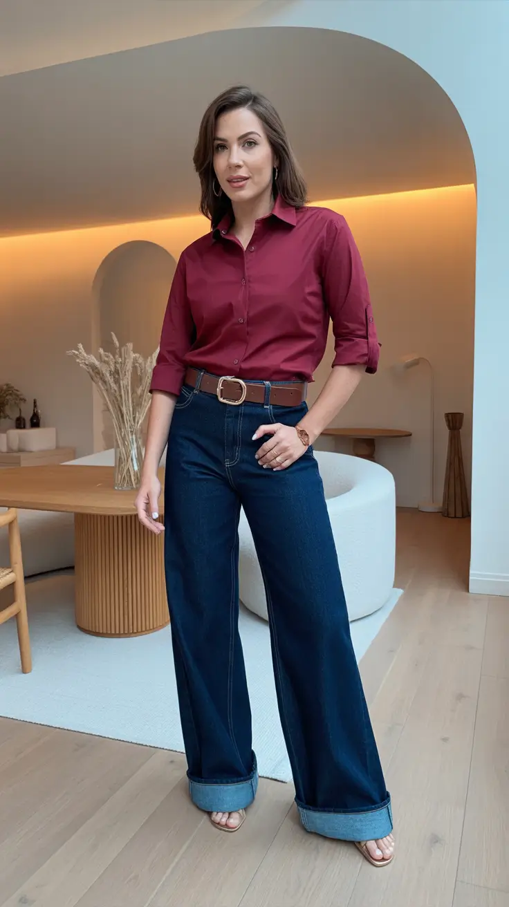 Chic capsule wardrobe outfits 2026 Classic Meets Modern in Denim and Wine
