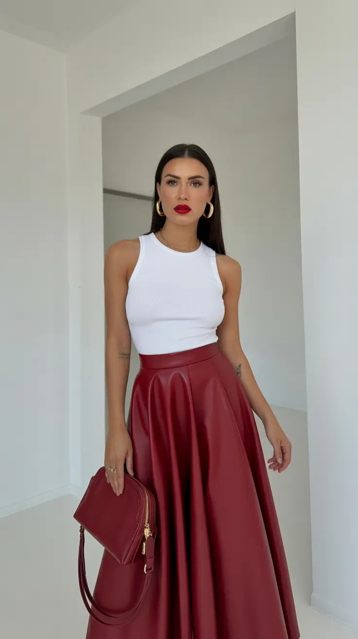 Chic capsule wardrobe outfits 2026 Bordeaux Drama with a Minimal Twist