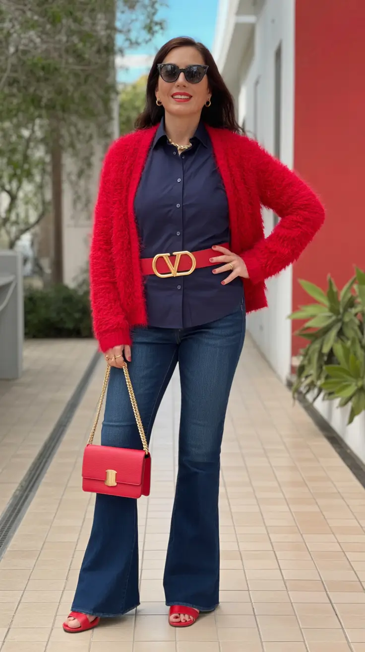 Chic outfits for women over 40 in 2026 Red and Navy Power Duo