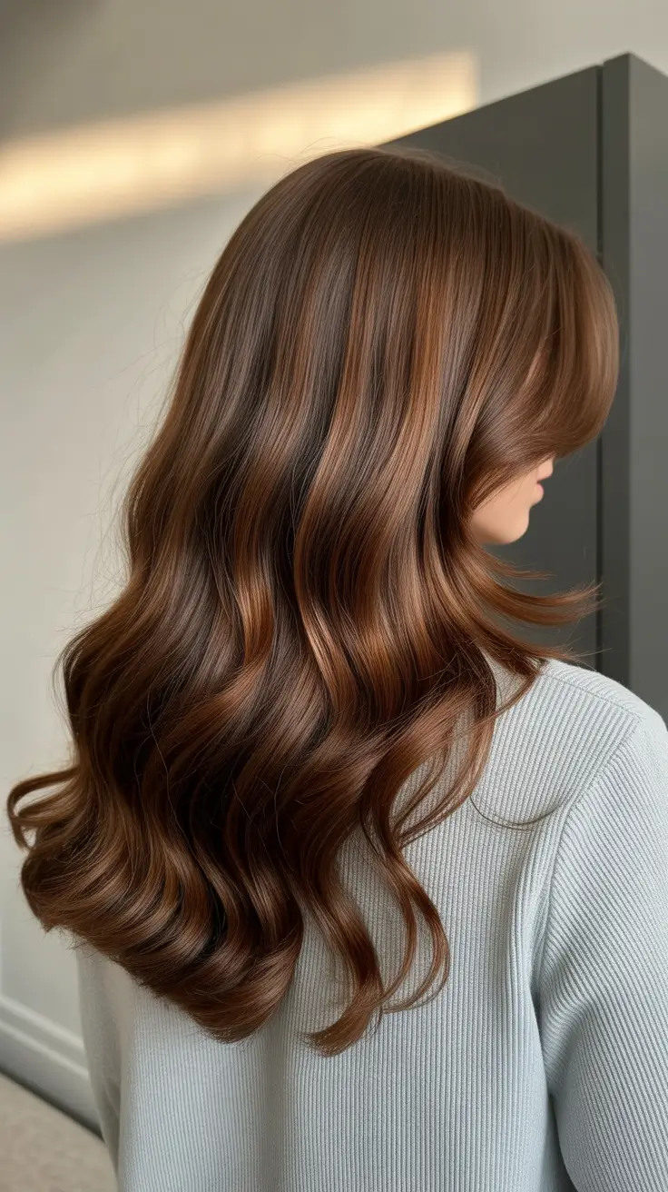 Classic brunette hair color 2026, modernized Copper-Infused Brunette