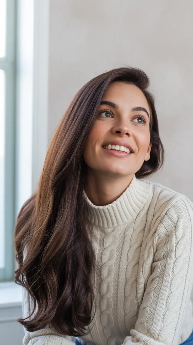 Classic brunette hair color 2026, modernized Winter Cocoa Radiance