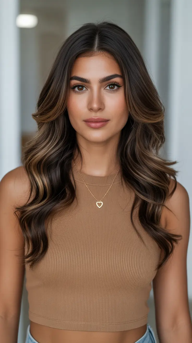 Classic brunette hair color 2026, modernized Bronzed Mocha Contrast