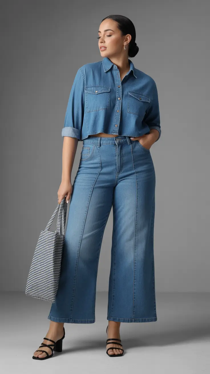 curvy outfits inspo for women 2026 Denim on Denim Glow