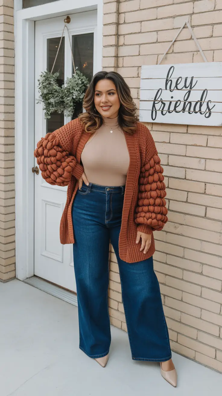 curvy outfits inspo for women 2026 Cozy Autumn Energy