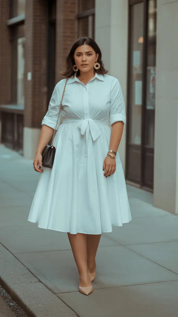 curvy outfits inspo for women 2026 Timeless Shirt-Dress Grace