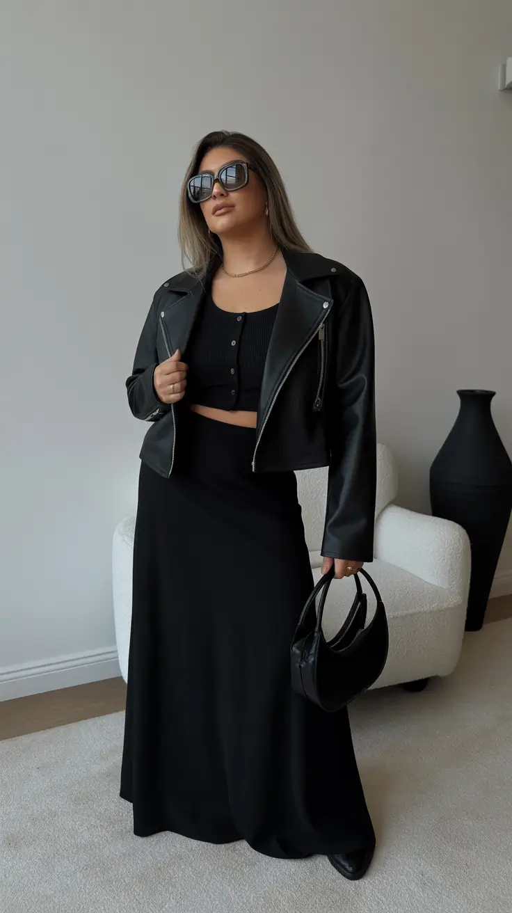 curvy outfits inspo for women 2026 Monochrome Edge