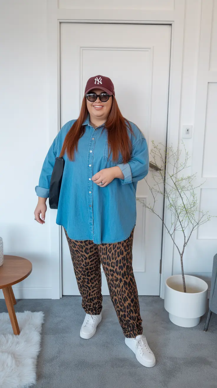 Cute women plus-size outfits 2026 Denim & Leopard Rebellion