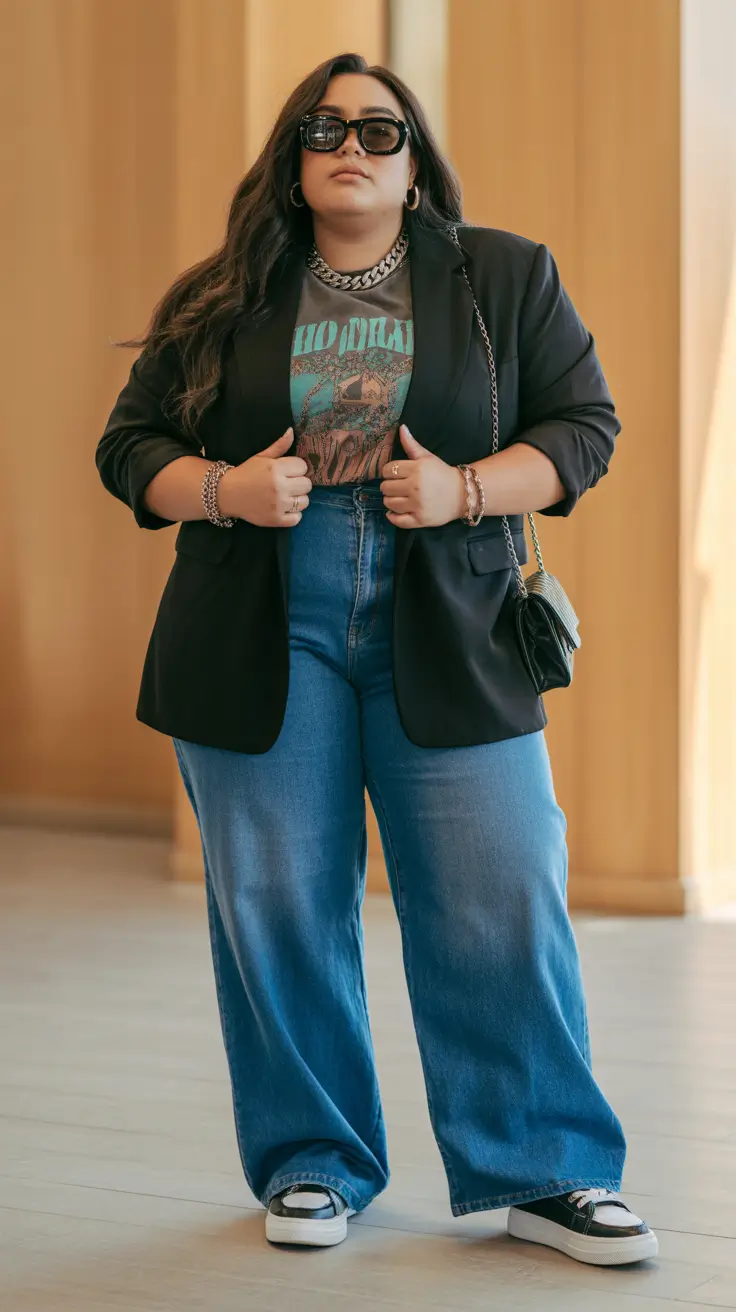 Cute women plus-size outfits 2026 Graphic Cool with Denim Edge