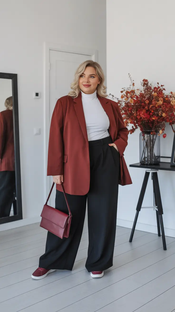 Cute women plus-size outfits 2026 Brick Red Cool