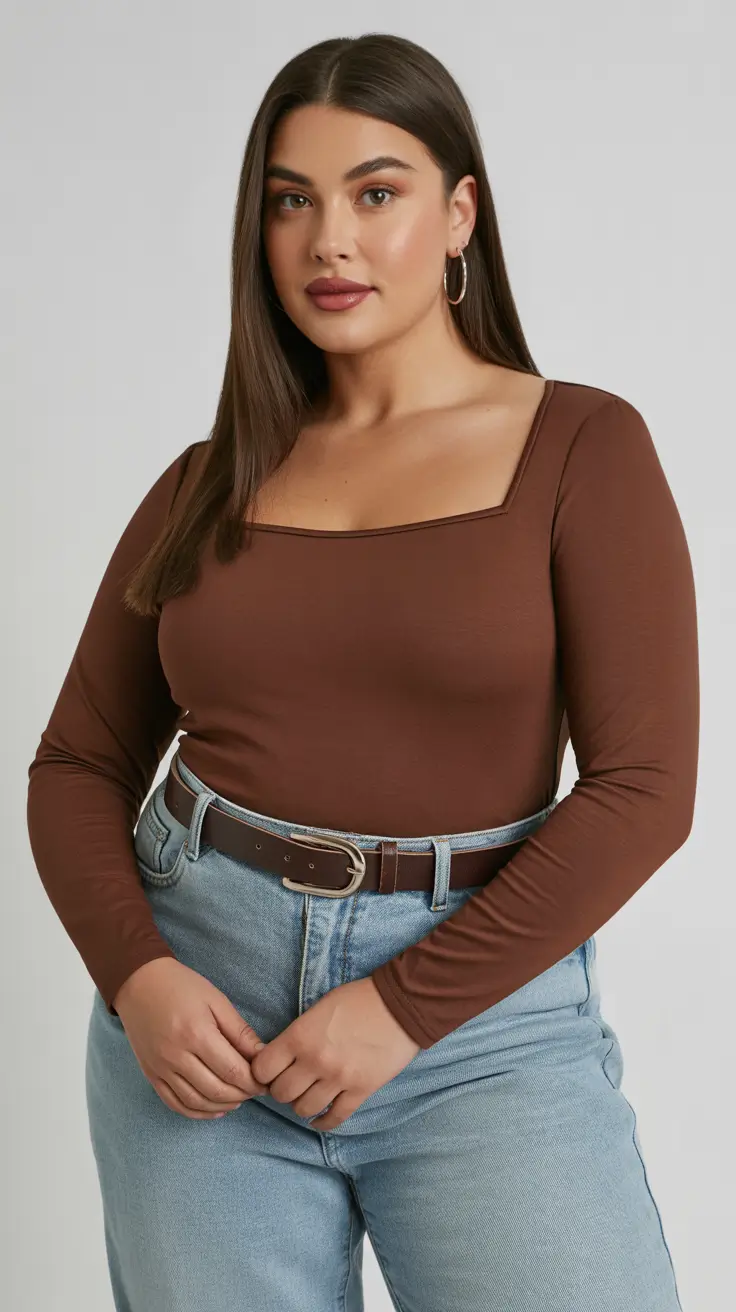 Cute women plus-size outfits 2026 Chocolate & Denim Simplicity