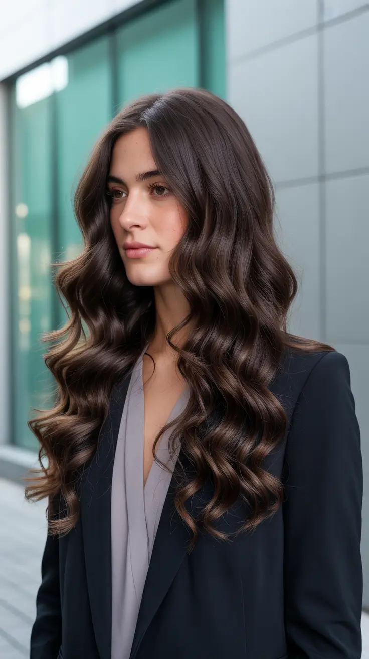 Dark brown hair color 2026 -- sleek and rich Polished City Waves