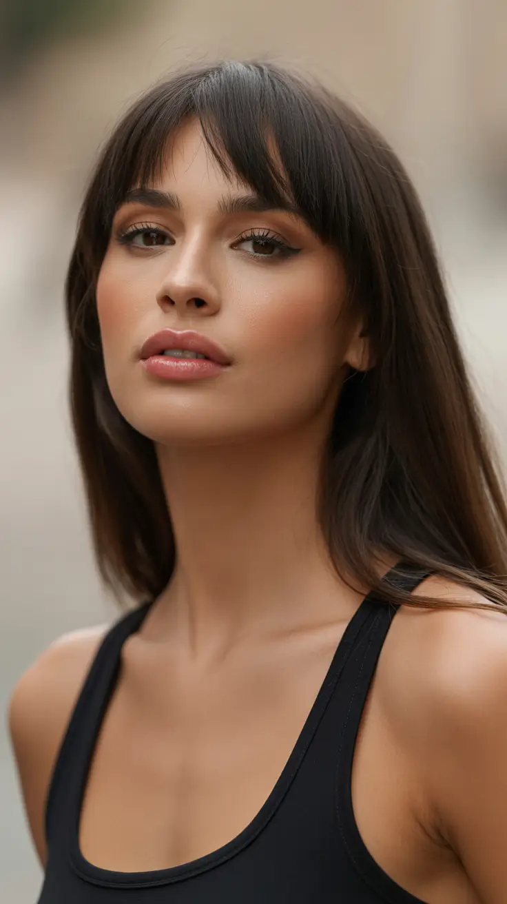 Dark brown hair color 2026 -- sleek and rich Modern Fringe Mood