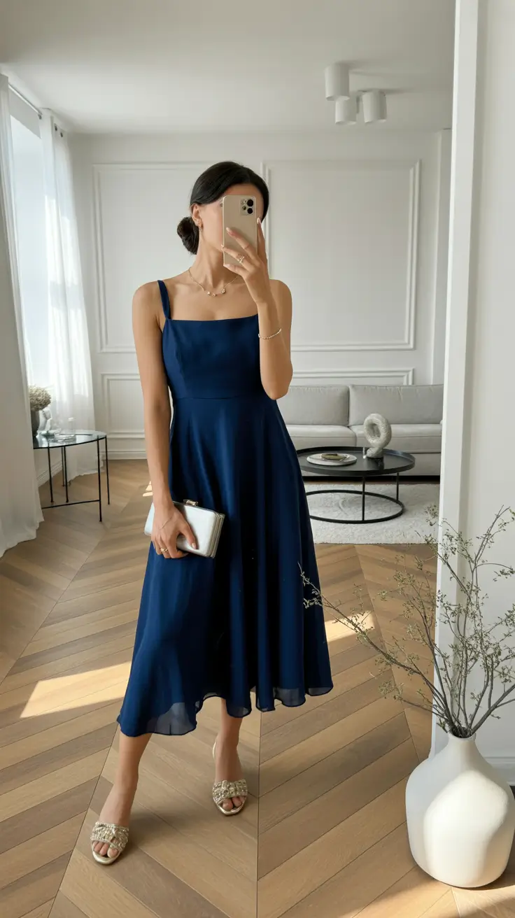 Elegant wedding guest outfits 2026 Midnight Simplicity
