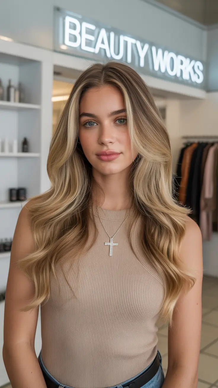 High-contrast balayage hair color ideas 2026 Butter Blonde Balayage with Face-Framing Light