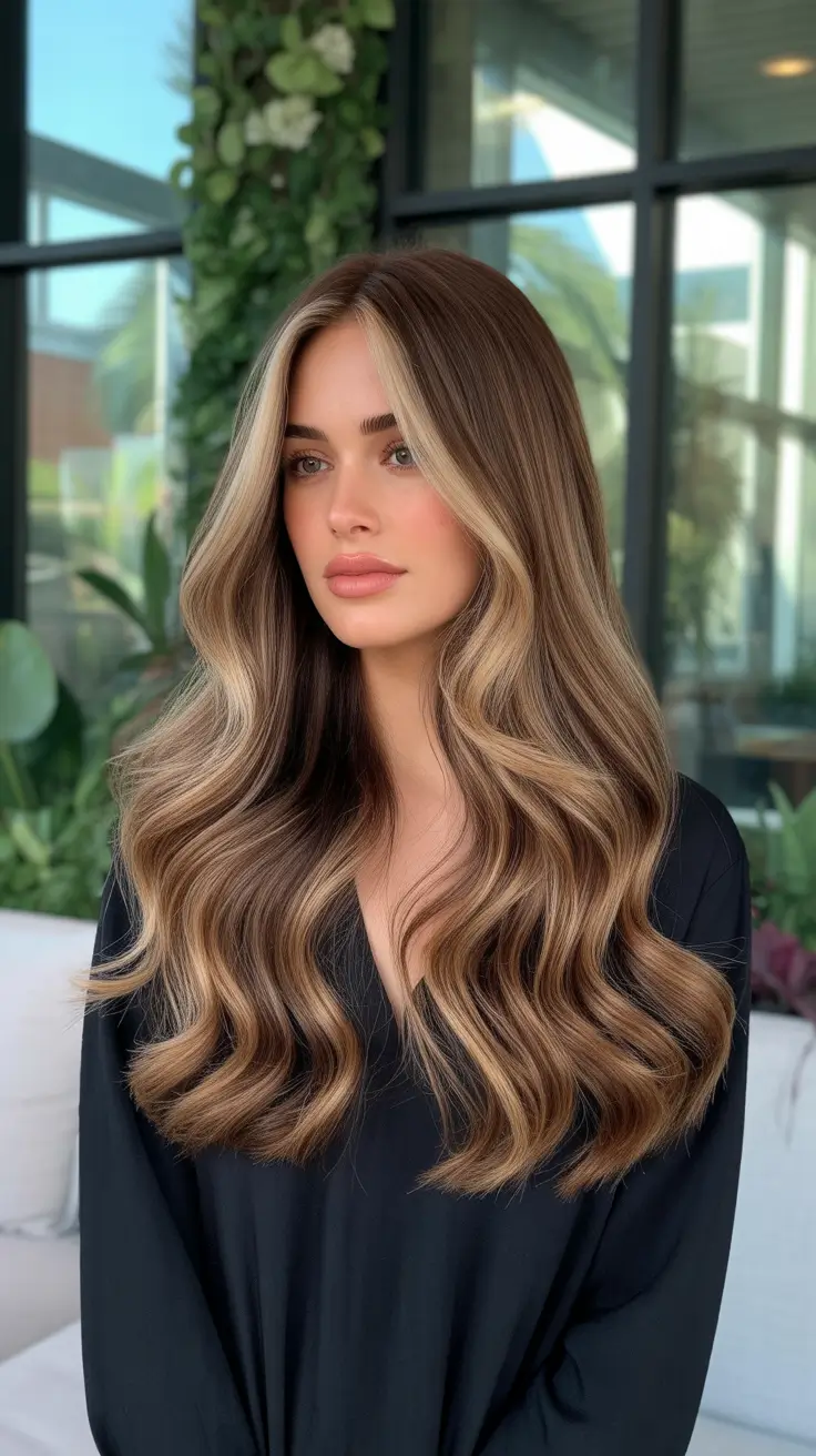 High-contrast balayage hair color ideas 2026 Bronzed Balayage with Sunlit Ribbons