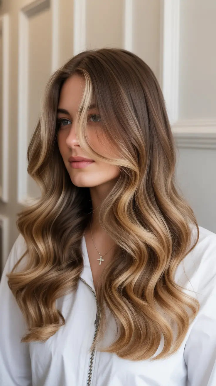 High-contrast balayage hair color ideas 2026 Soft Sand Balayage with Natural Dimension