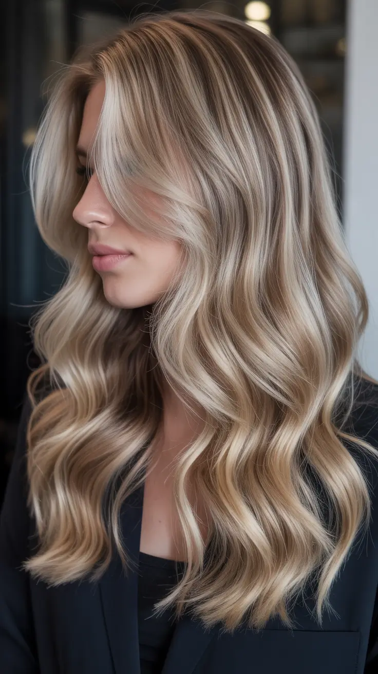 High-contrast balayage hair color ideas 2026 Frosted Ash Balayage with Light Reflections
