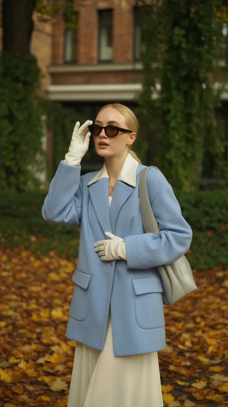 modern office outfits for work 2026 Soft Blue Elegance for Winter Days