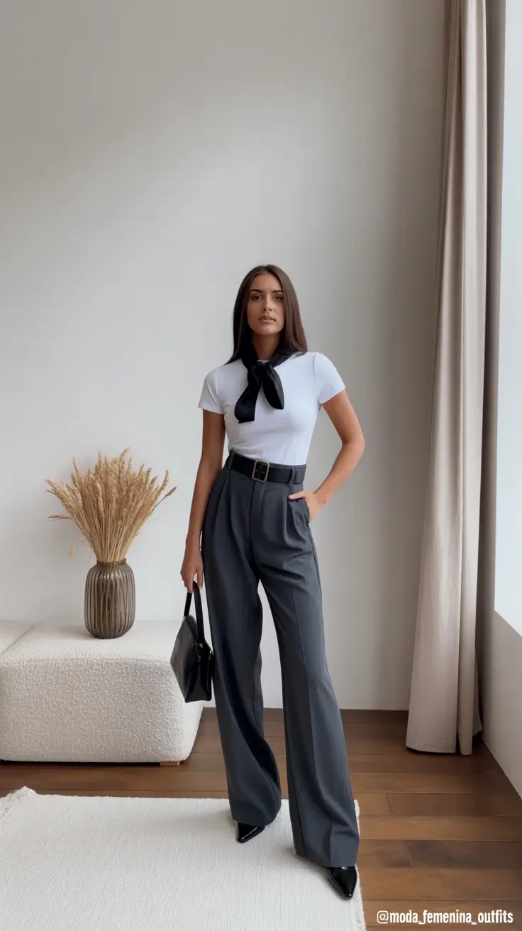 modern office outfits for work 2026 Minimalist Bow Accent